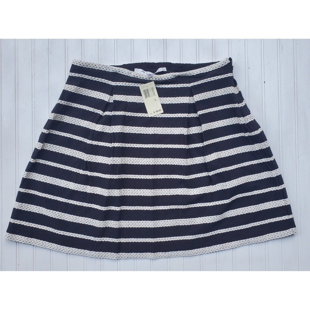 Max Studio Navy Blue Ivory Striped Braided Knit A-Line Skirt Small NWT Nautical